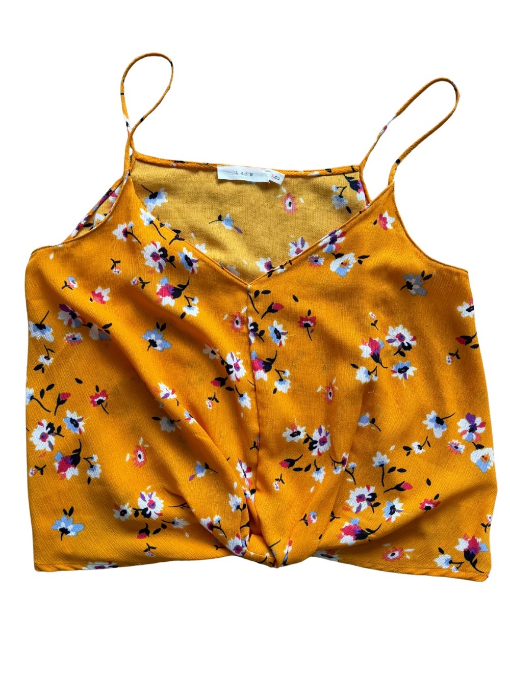 Lush Mustard Floral Knot-Front Cami